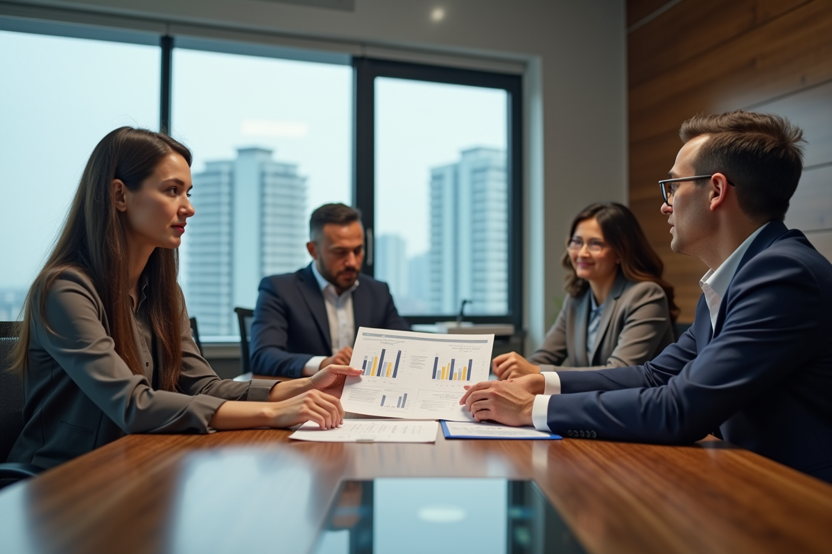 Jeune femme conseillère financière expliquant un graphique