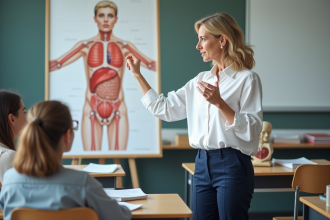 Professeur d'anatomie expliquant le plan transverse aux étudiants
