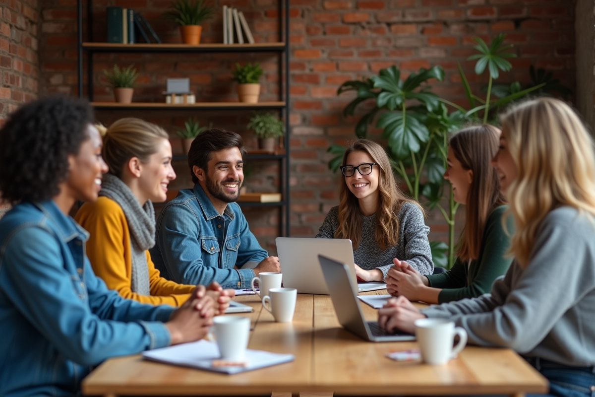 Groupe de jeunes en réunion dans un espace de coworking