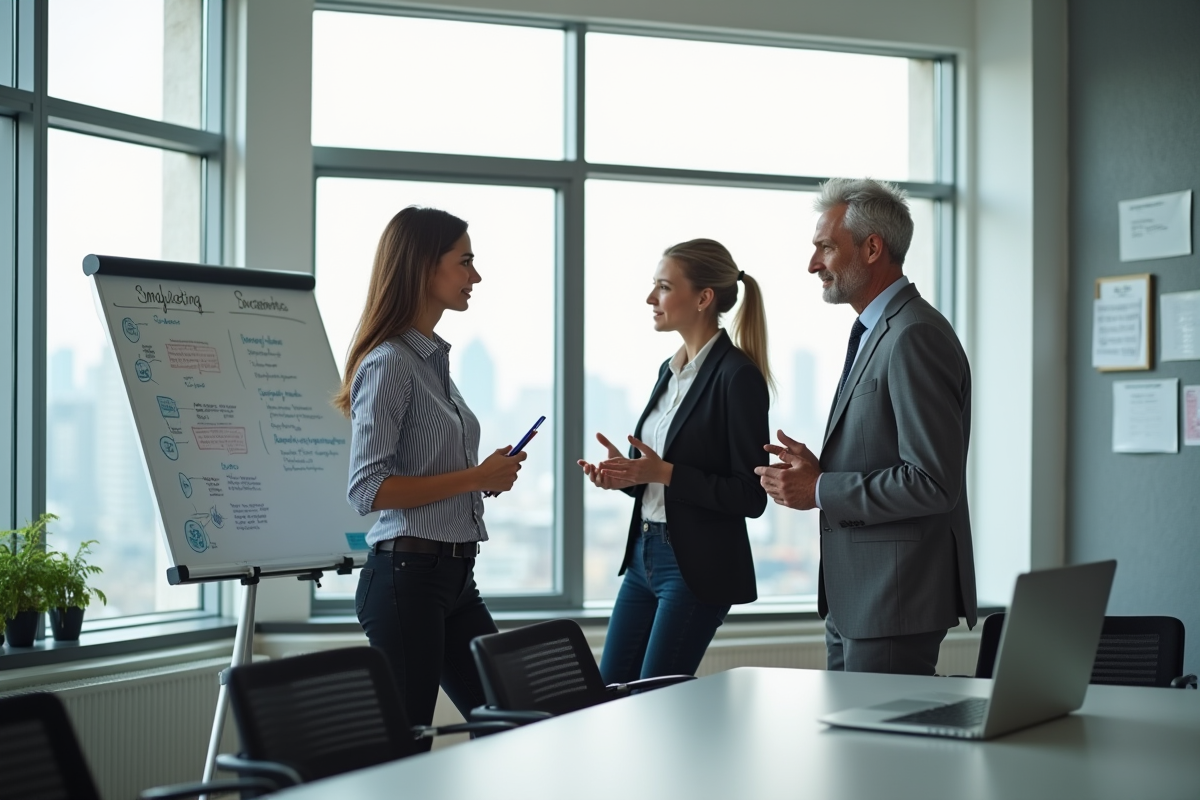Groupe de professionnels en discussion dans un bureau