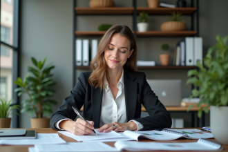 Femme d'affaires en réunion dans un bureau moderne