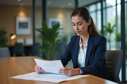 Femme d'affaires en r&eacute;union dans un bureau moderne