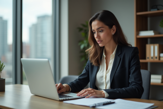 Femme d'affaires en réunion dans un bureau moderne