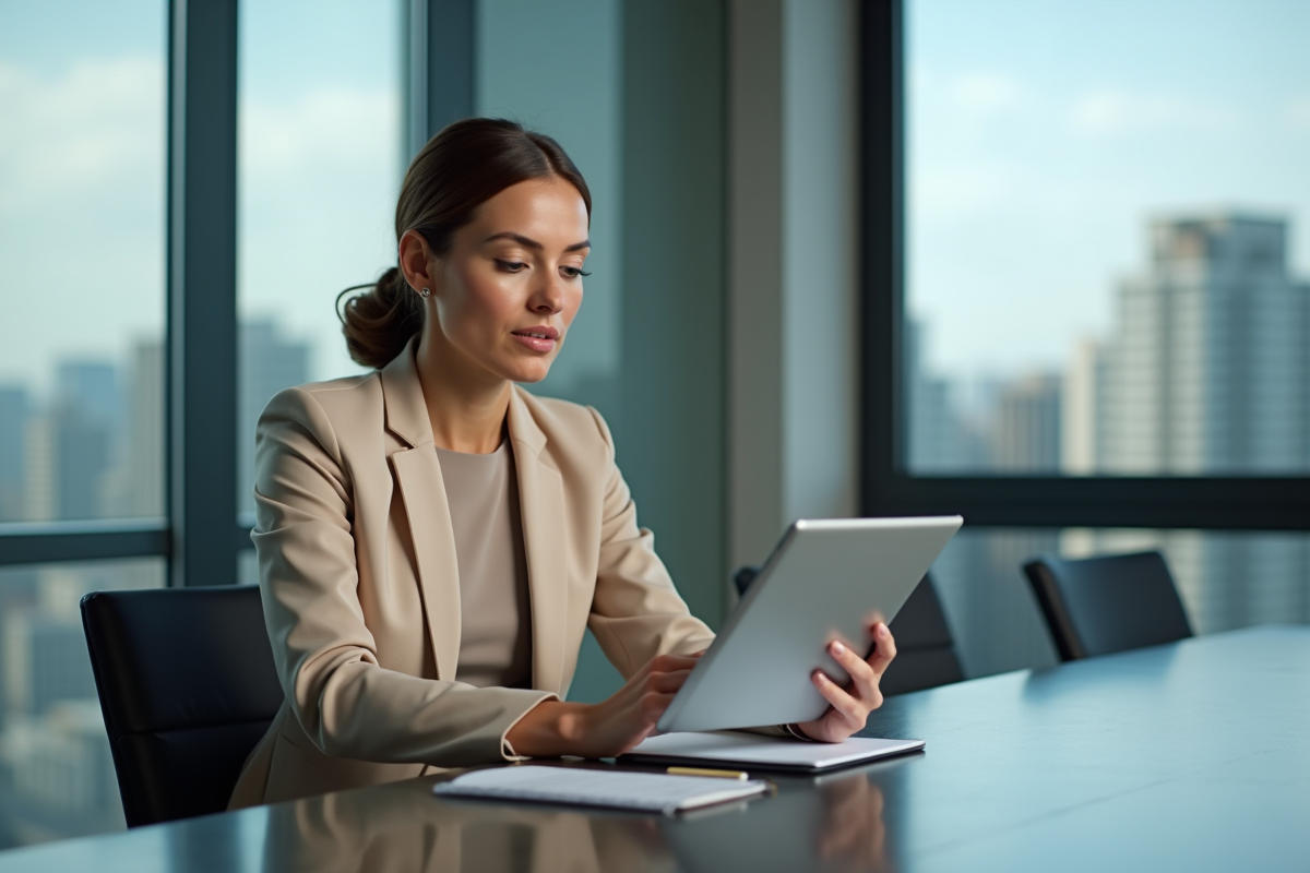 Femme en réunion dans un bureau moderne