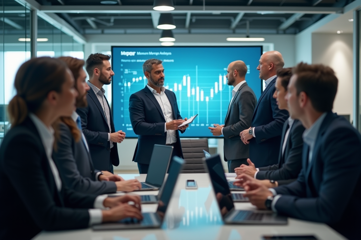 Groupe de professionnels discutant autour d