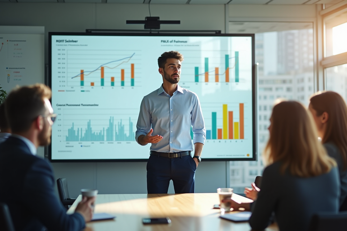 Jeune homme présentant des données roi