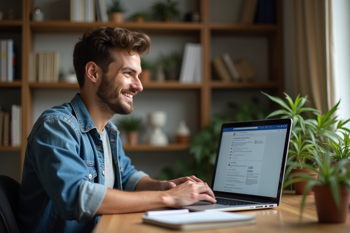 Homme jeune travaillant sur un ordinateur à la maison