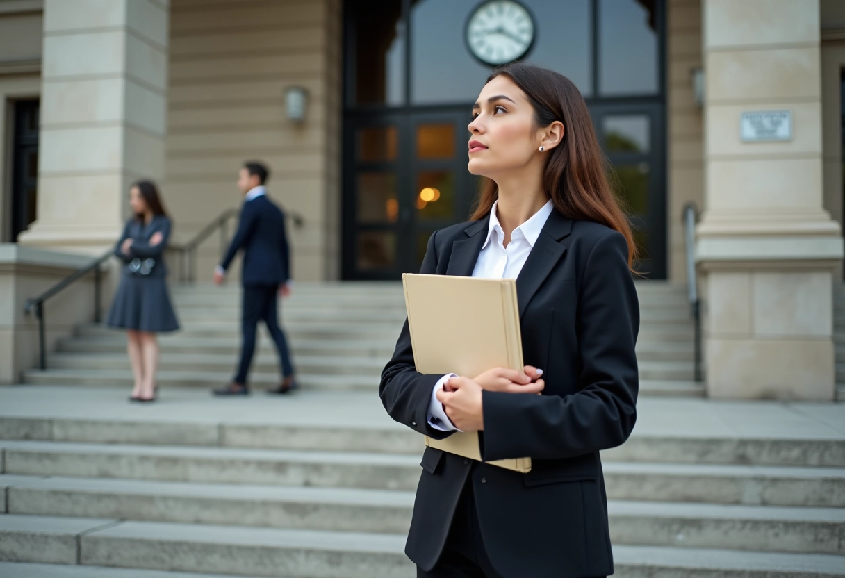 Jeune femme professionnelle près du tribunal en attente
